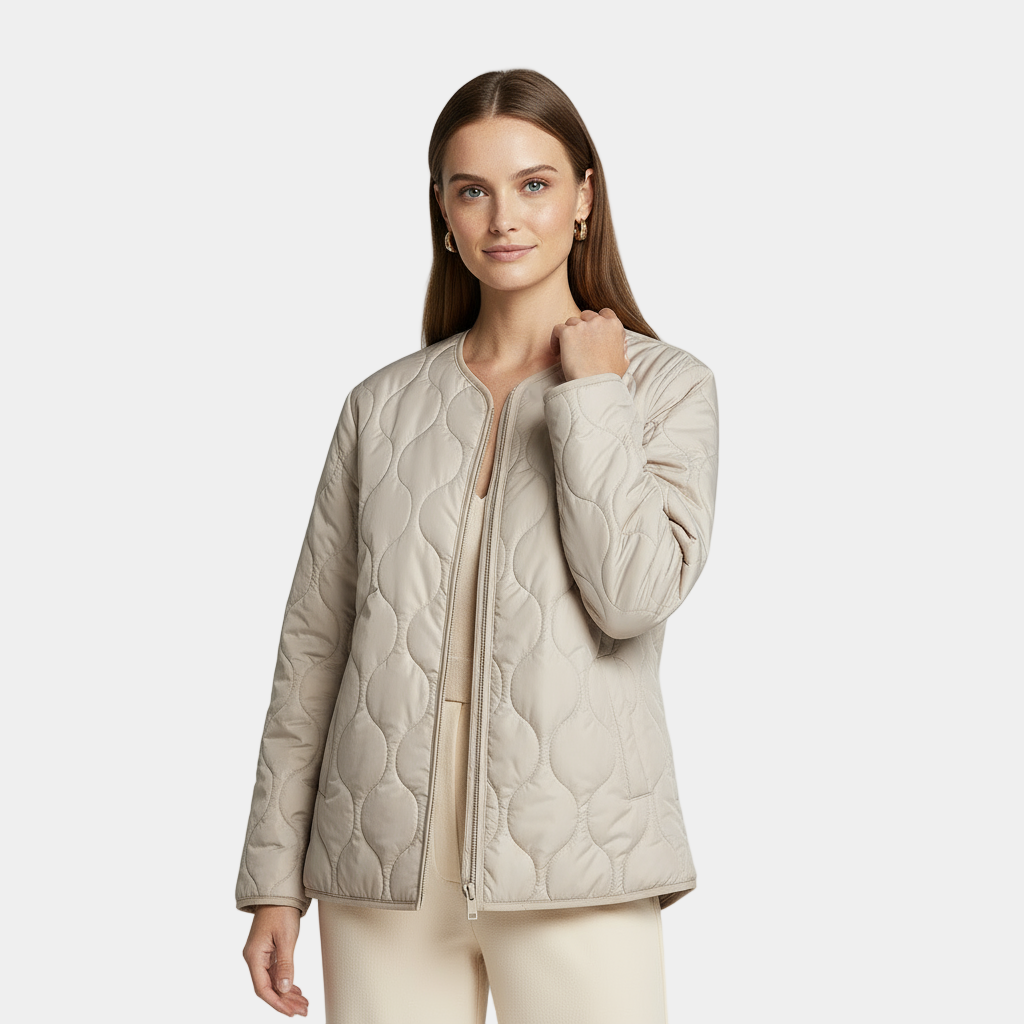 Veste matelassée pour femme à col rond et poches plaquées