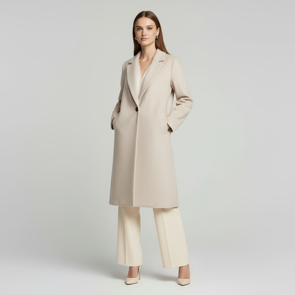 Manteau en laine chic pour femme, coupe ajustée, à bouton unique