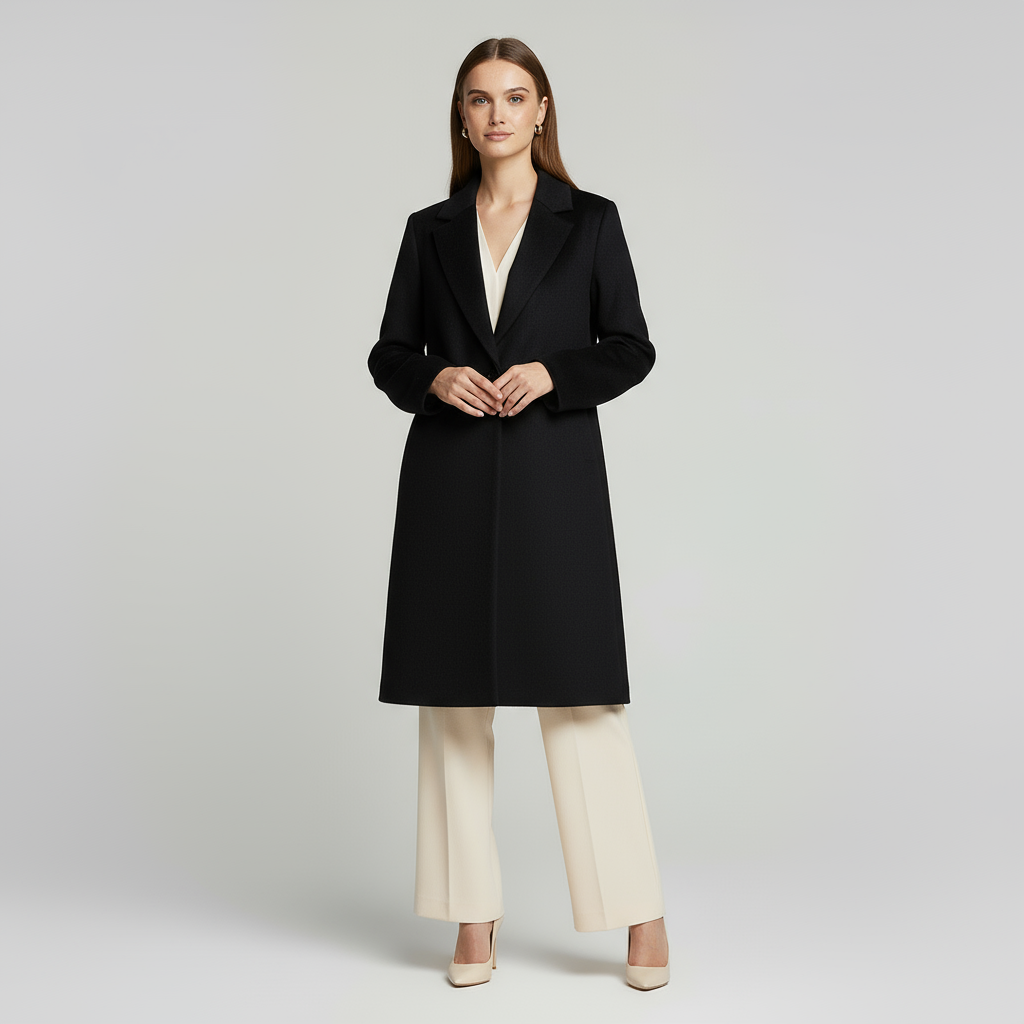 Manteau en laine chic pour femme, coupe ajustée, à bouton unique