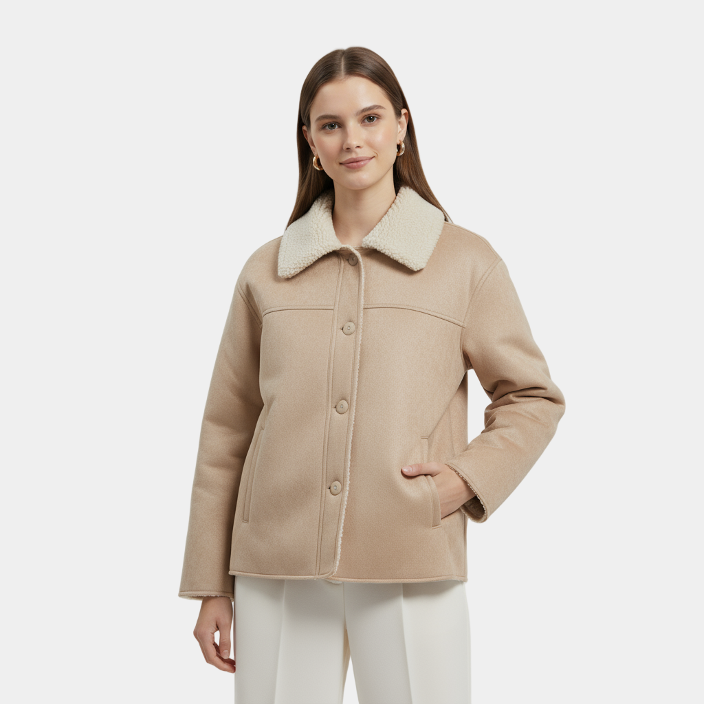 Manteau d'hiver en laine et fausse fourrure pour femme
