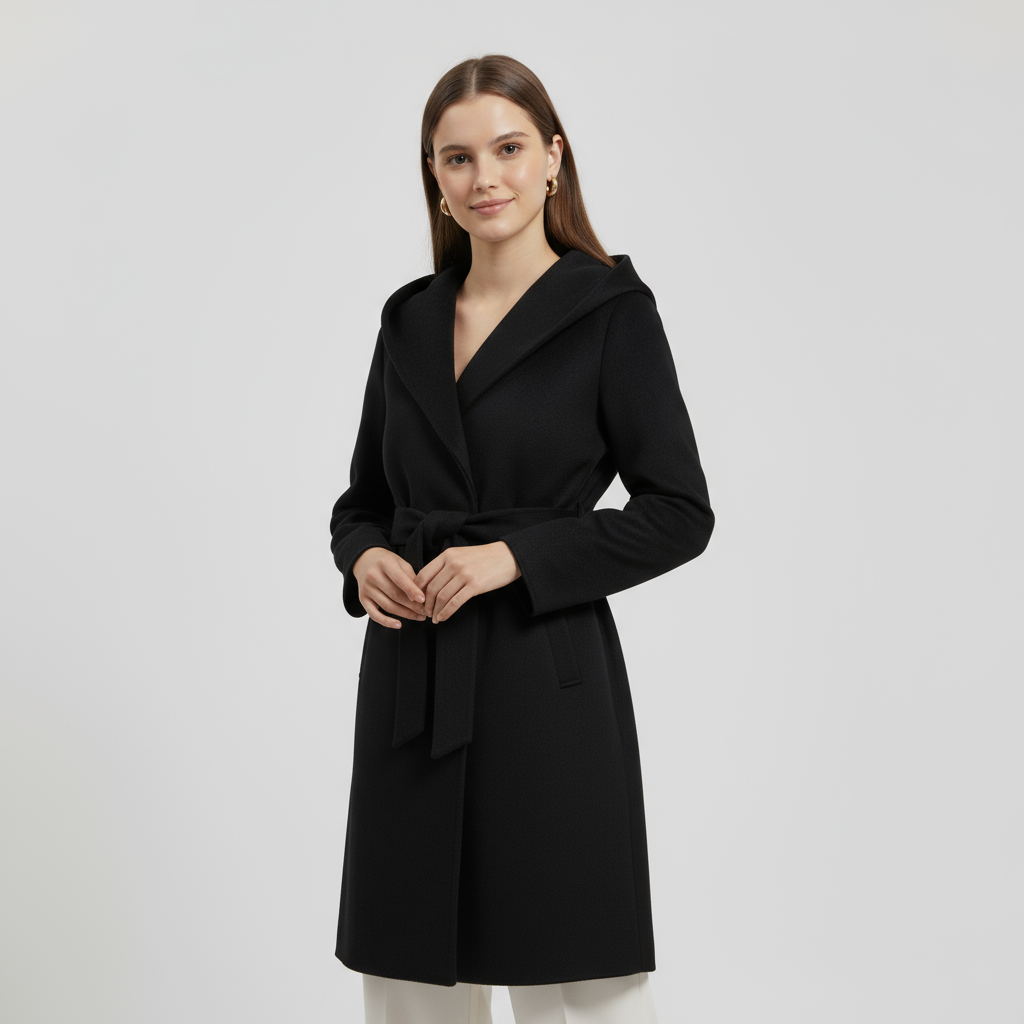 Manteau en laine ceinturé pour femmes, longueur au genou