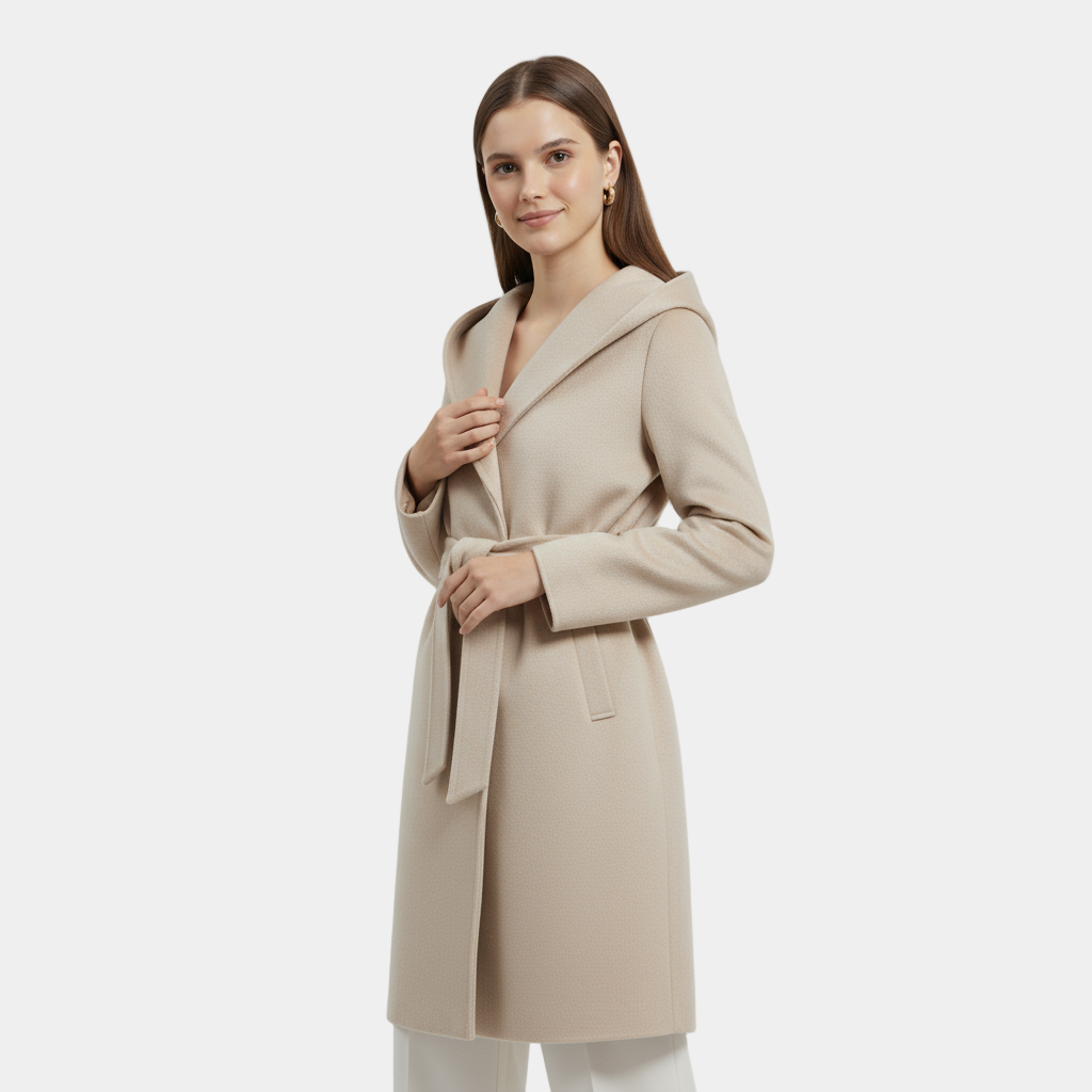 Manteau en laine ceinturé pour femmes, longueur au genou