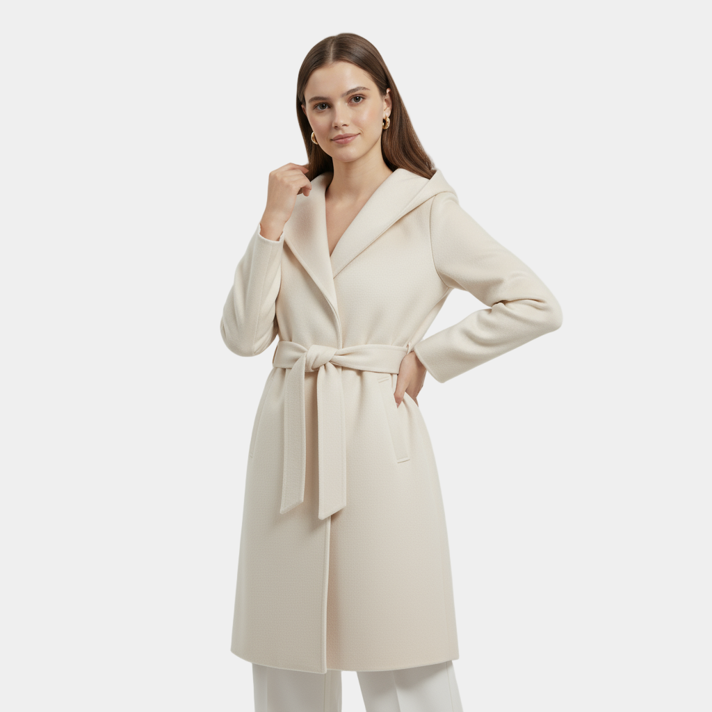 Manteau en laine ceinturé pour femmes, longueur au genou