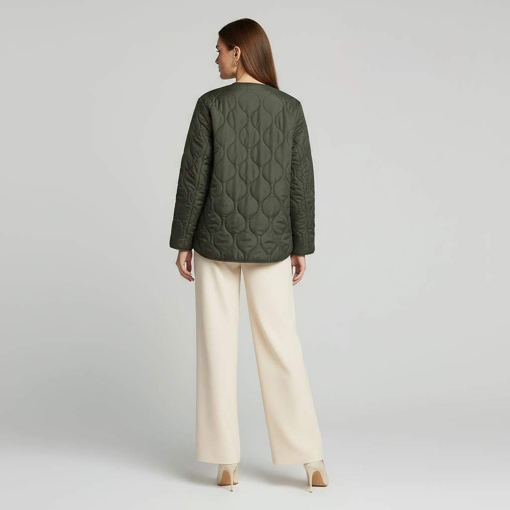 Veste matelassée pour femme à col rond et poches plaquées