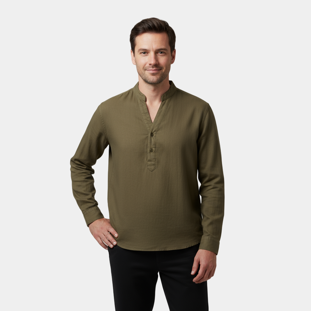 Chemise en lin pour homme - style grand-père, manches longues légères
