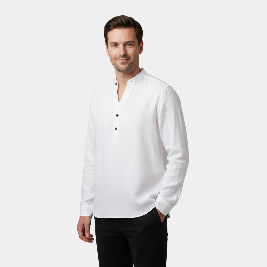 Chemise en lin pour homme - style grand-père, manches longues légères