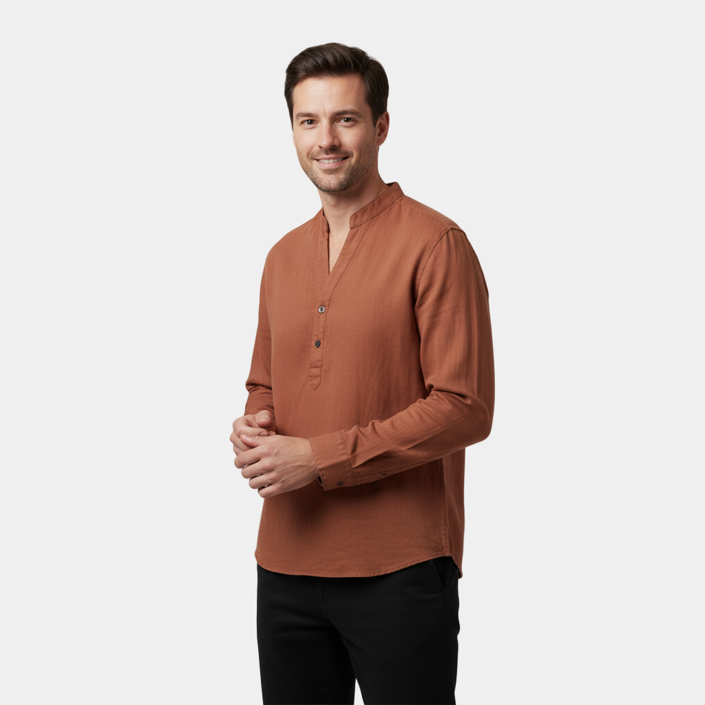 Chemise en lin pour homme - style grand-père, manches longues légères