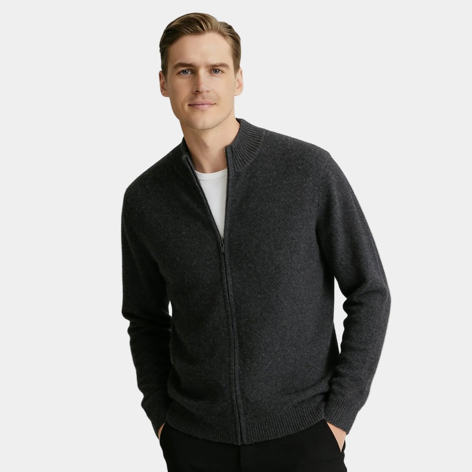 Cardigan en cachemire fin pour homme, zippé – fermeture éclair complète