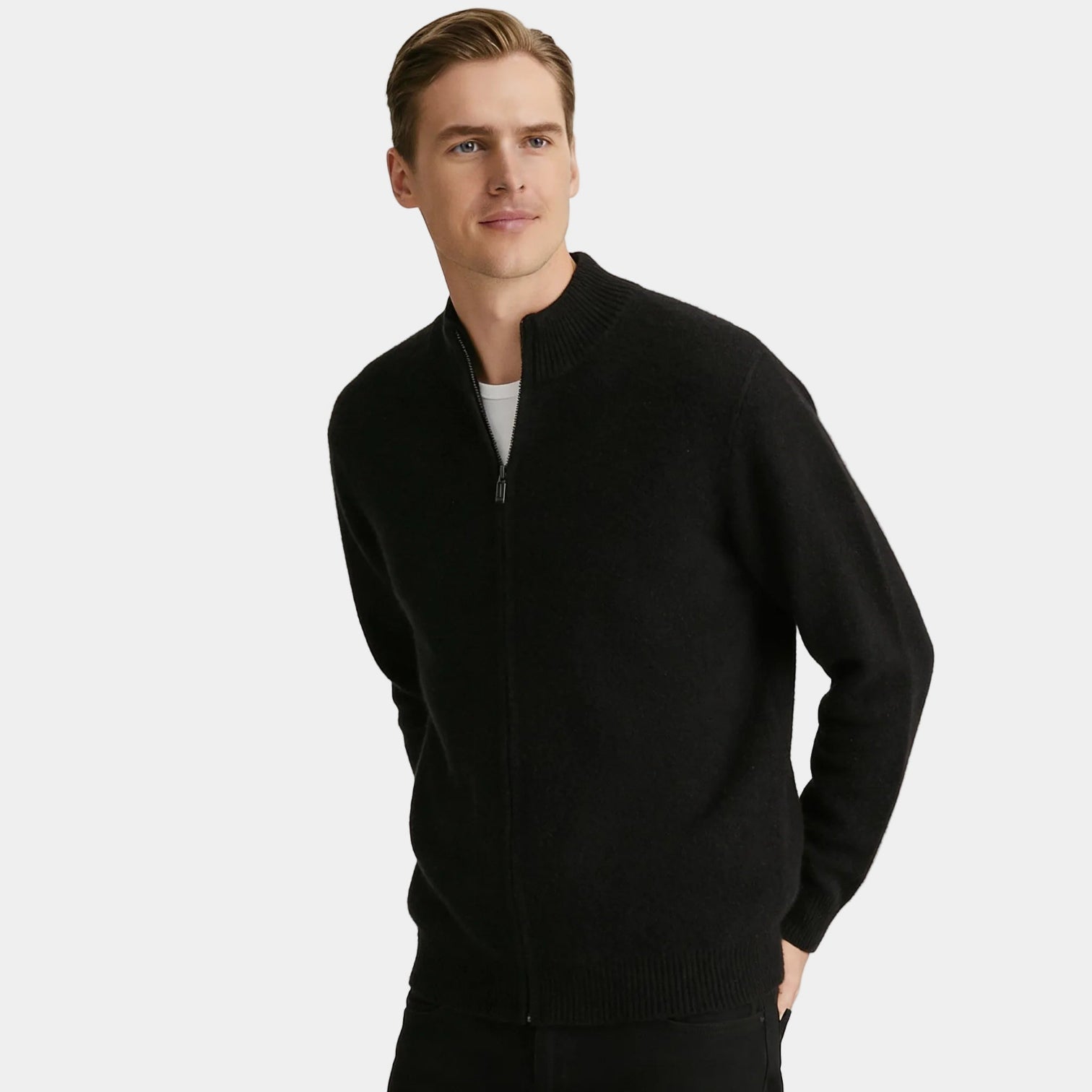 Cardigan en cachemire fin pour homme, zippé – fermeture éclair complète