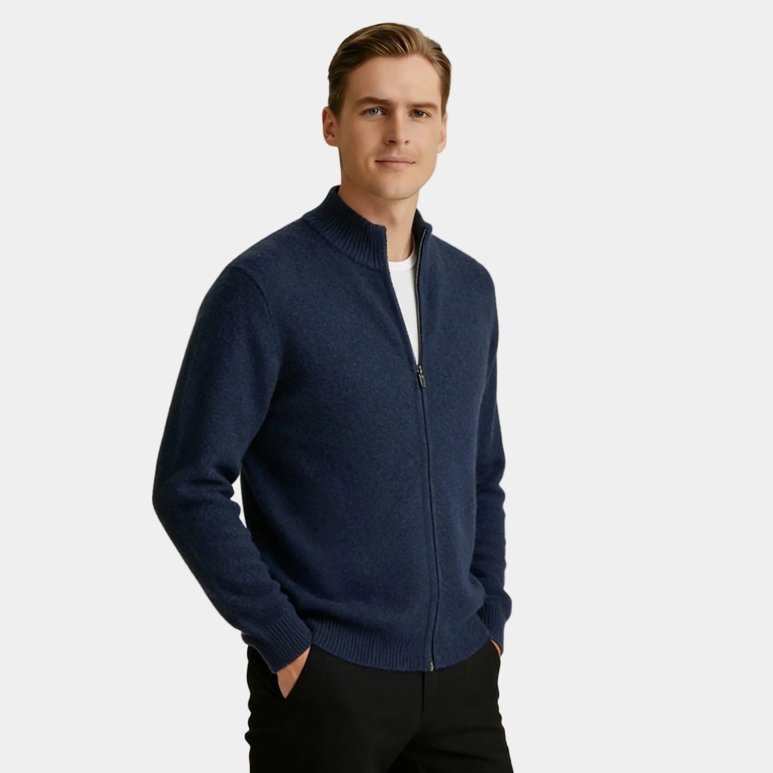 Cardigan en cachemire fin pour homme, zippé – fermeture éclair complète