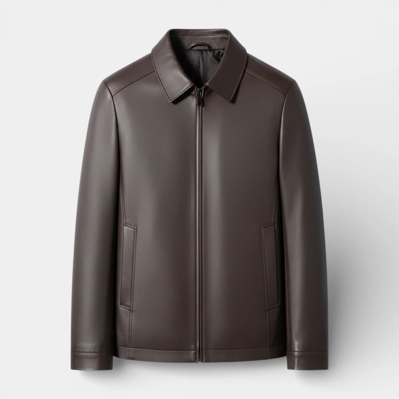 Veste zippée en simili cuir pour homme à col polo