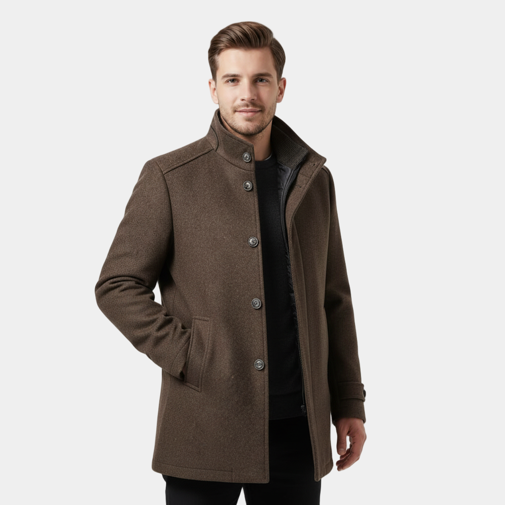 Manteau pour homme en mélange de laine à col montant