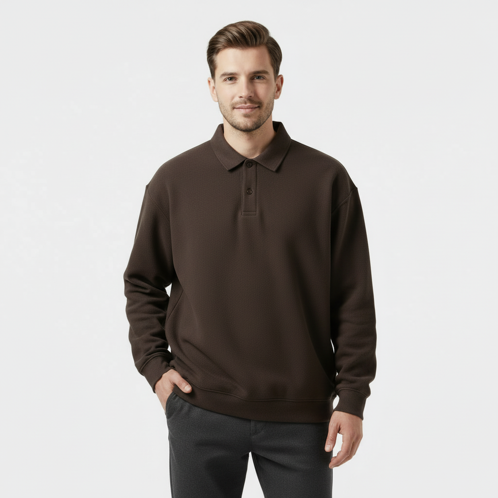 Sweat-shirt polo à manches longues pour homme