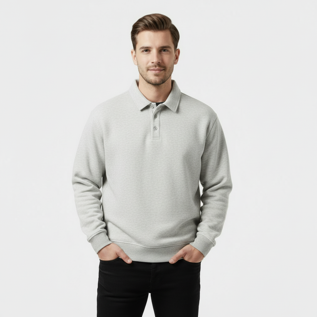 Sweat-shirt polo à manches longues pour homme