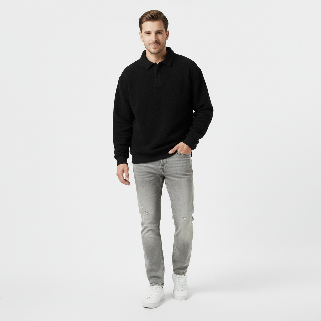 Sweat-shirt polo à manches longues pour homme