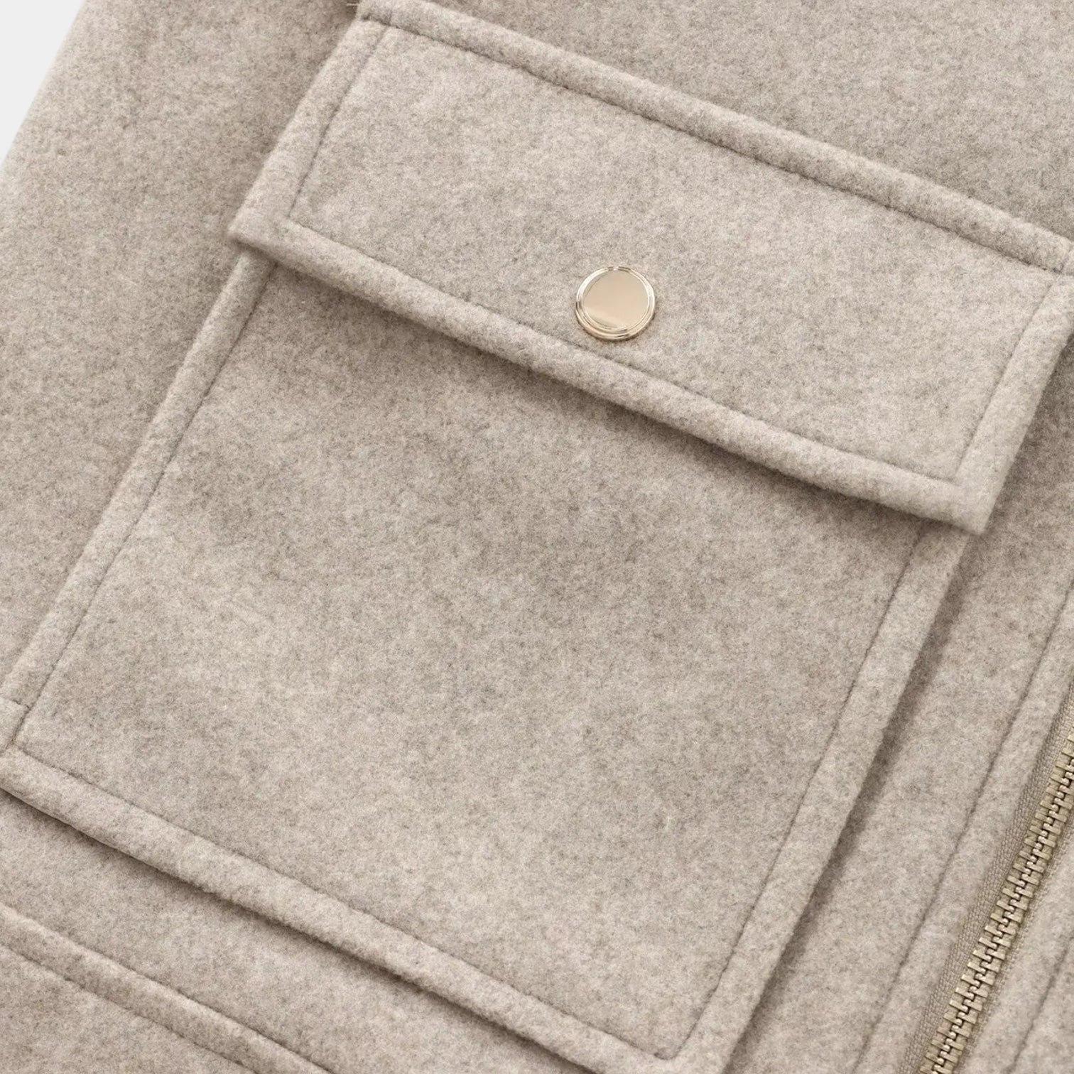 Veste courte zippée en laine mélangée pour femmes, à col chemise