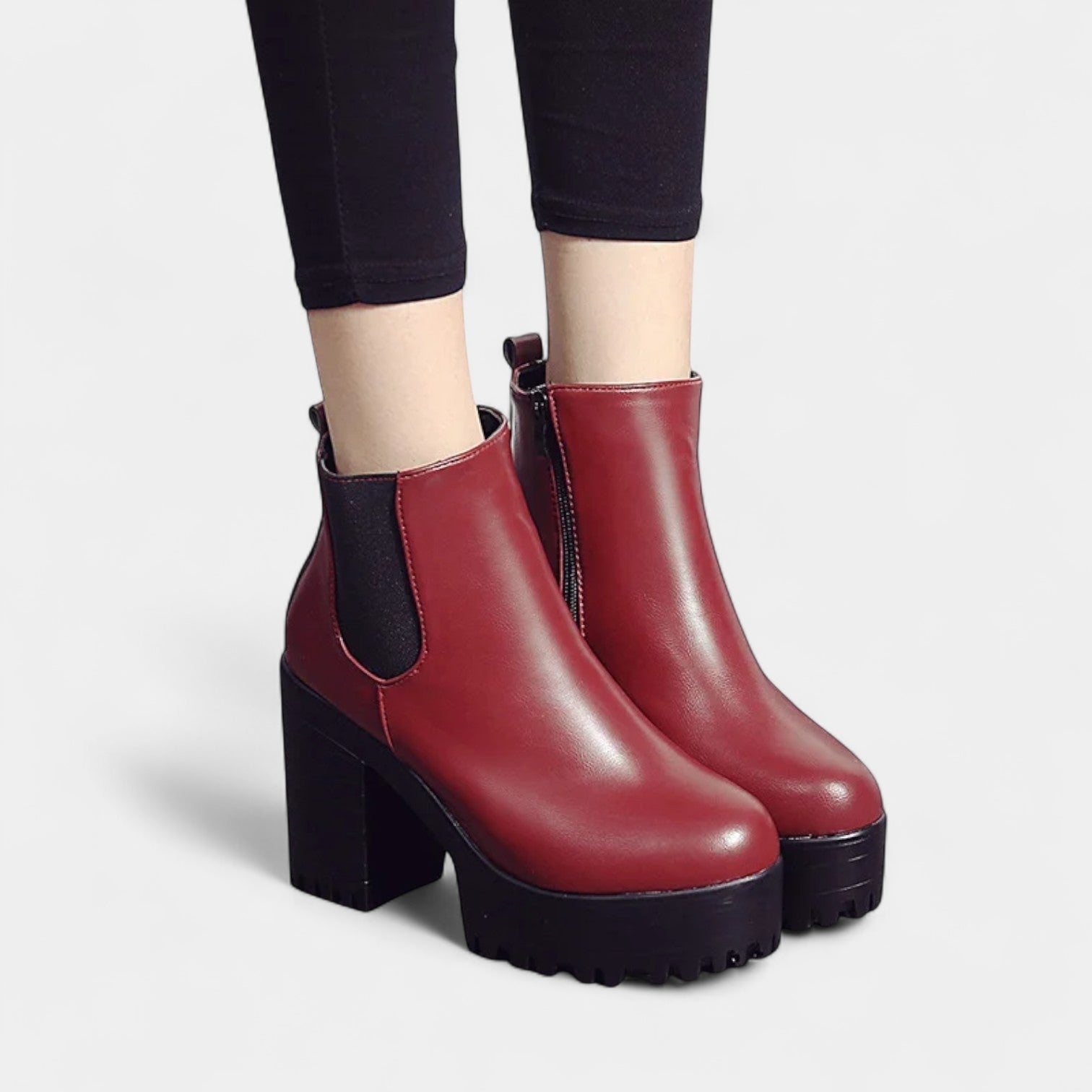 Bottines féminines à bout rond avec talon bloc et panneau élastique latéral