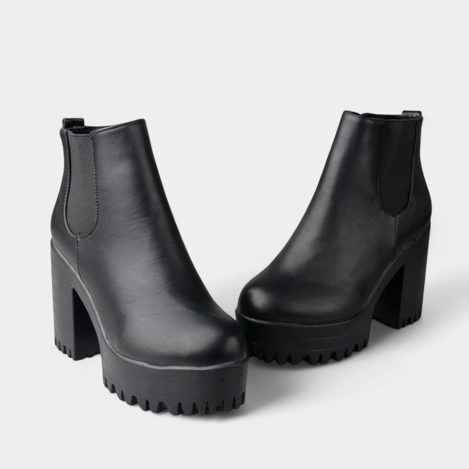 Bottines féminines à bout rond avec talon bloc et panneau élastique latéral