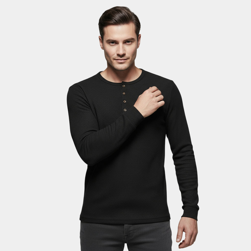 Sweat-shirt Henley en coton à maille nid-d'abeille pour homme