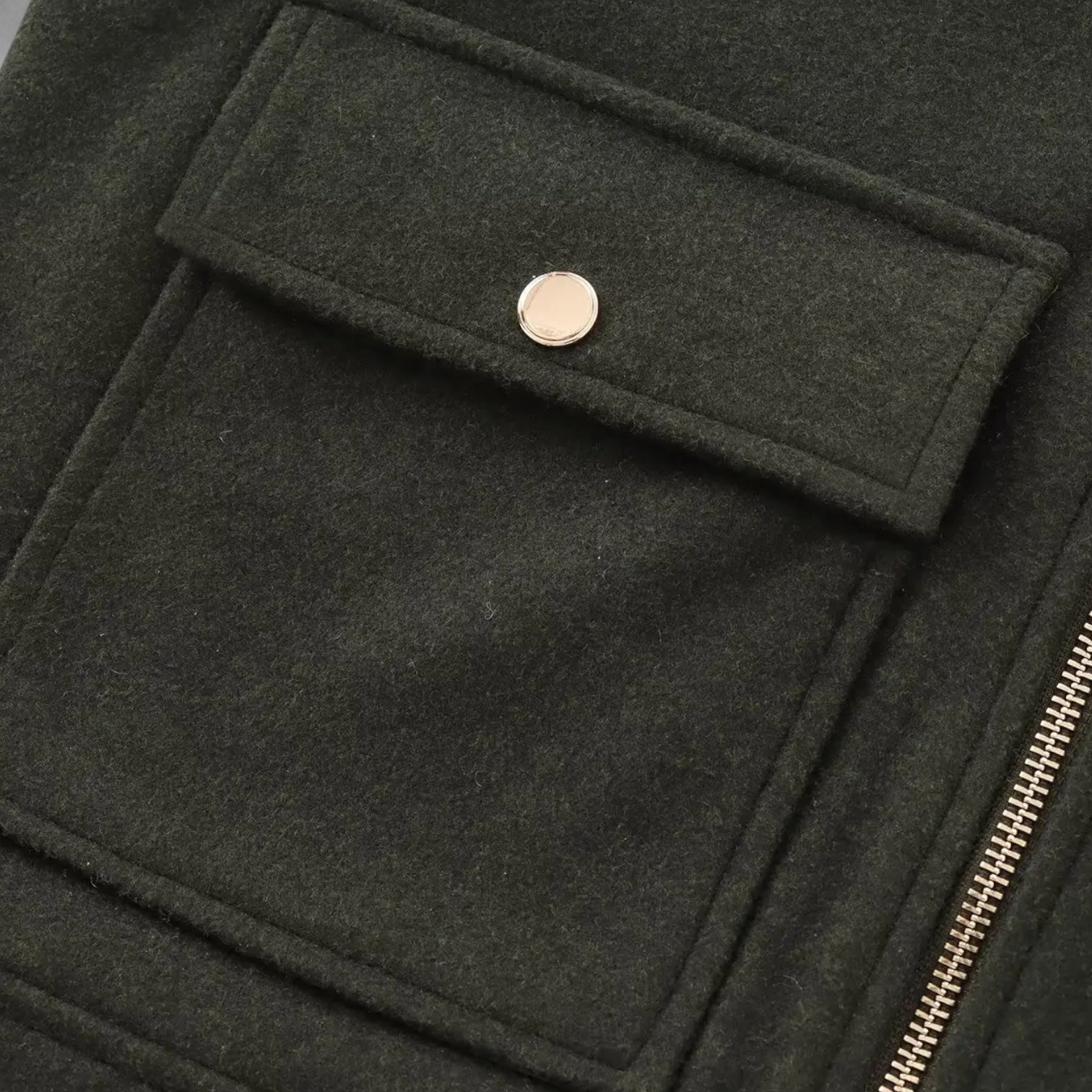 Veste courte zippée en laine mélangée pour femmes, à col chemise