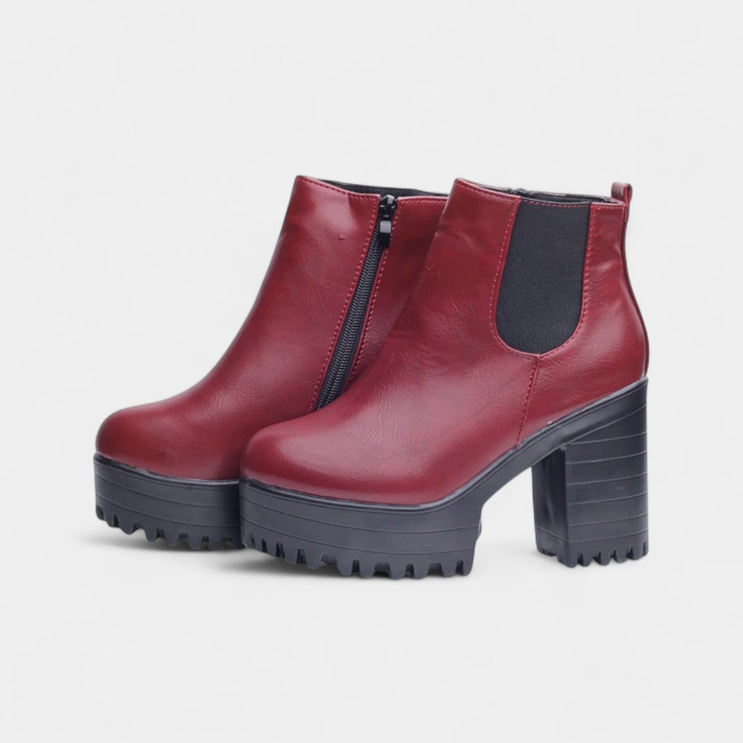 Bottines féminines à bout rond avec talon bloc et panneau élastique latéral