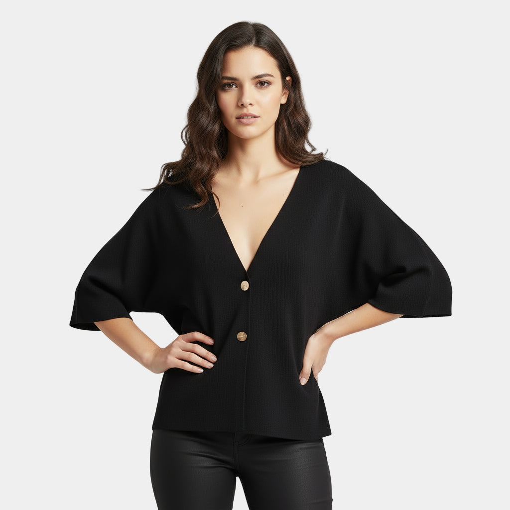 Cardigan en maille à col en V pour femme, manches demi-longues