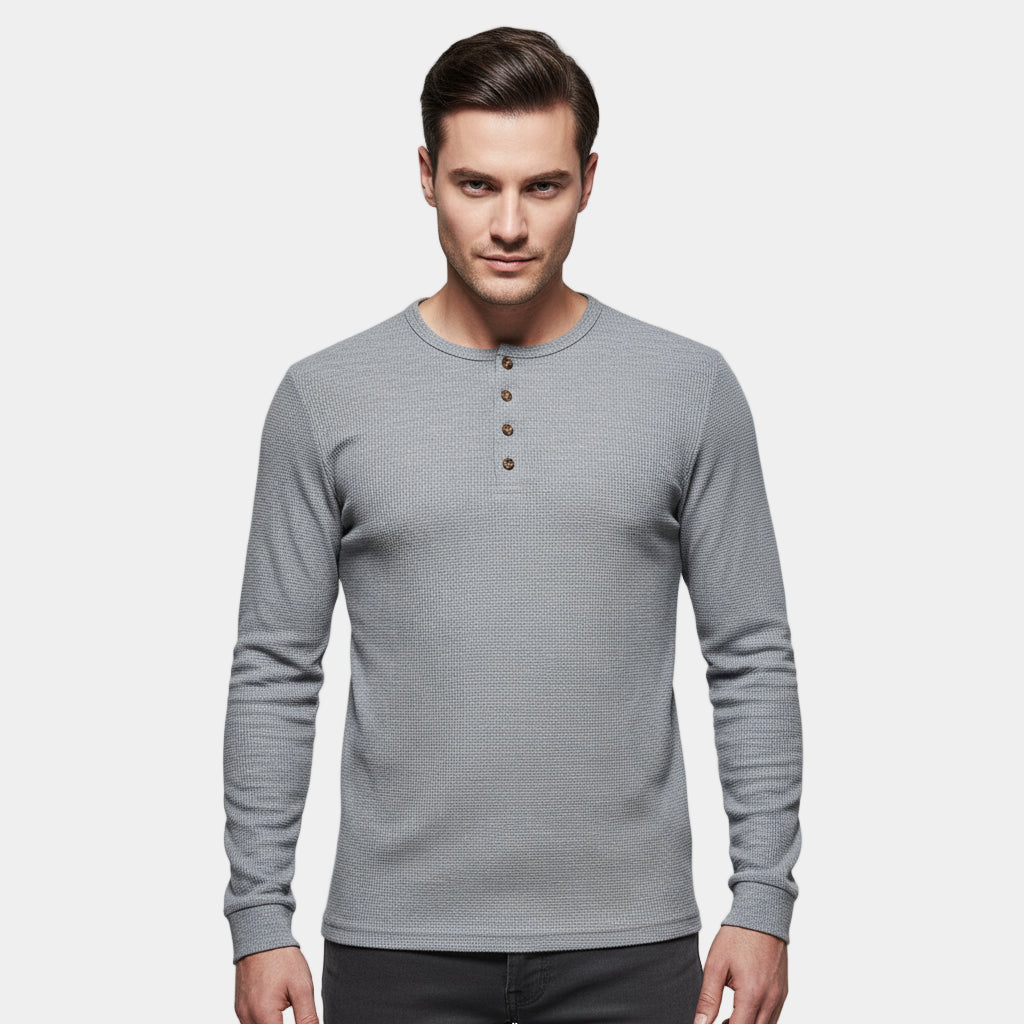 Sweat-shirt Henley en coton à maille nid-d'abeille pour homme
