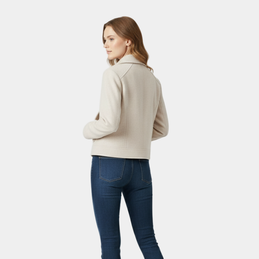 Veste courte zippée en laine mélangée pour femmes, à col chemise