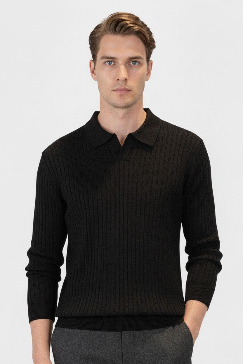 Pull en maille à col en V pour homme – col polo – Automne-Hiver