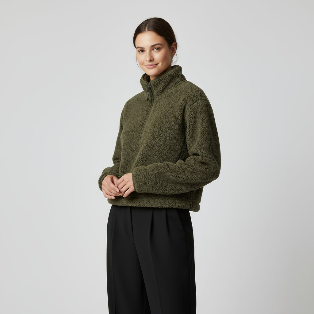 Sweat-shirt en polaire Sherpa pour femmes - pull à demi-zip