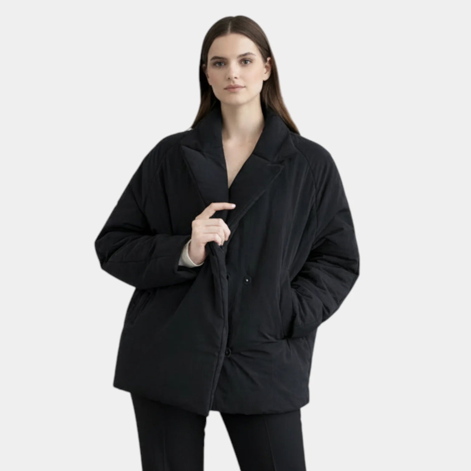 Veste matelassée pour femme à revers – coupe décontractée, longueur mi-longue