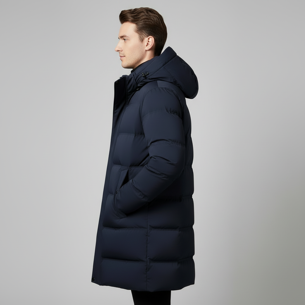 Parka longue en duvet bleu marine pour homme