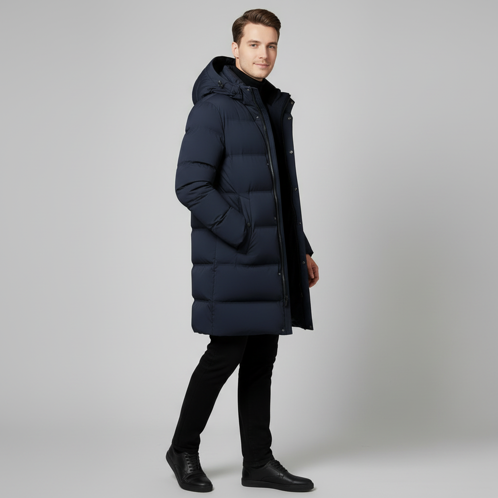 Parka longue en duvet bleu marine pour homme