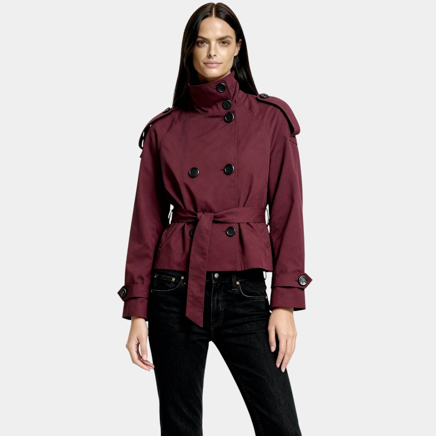 Veste trench courte pour femmes – manteau court ceinturé