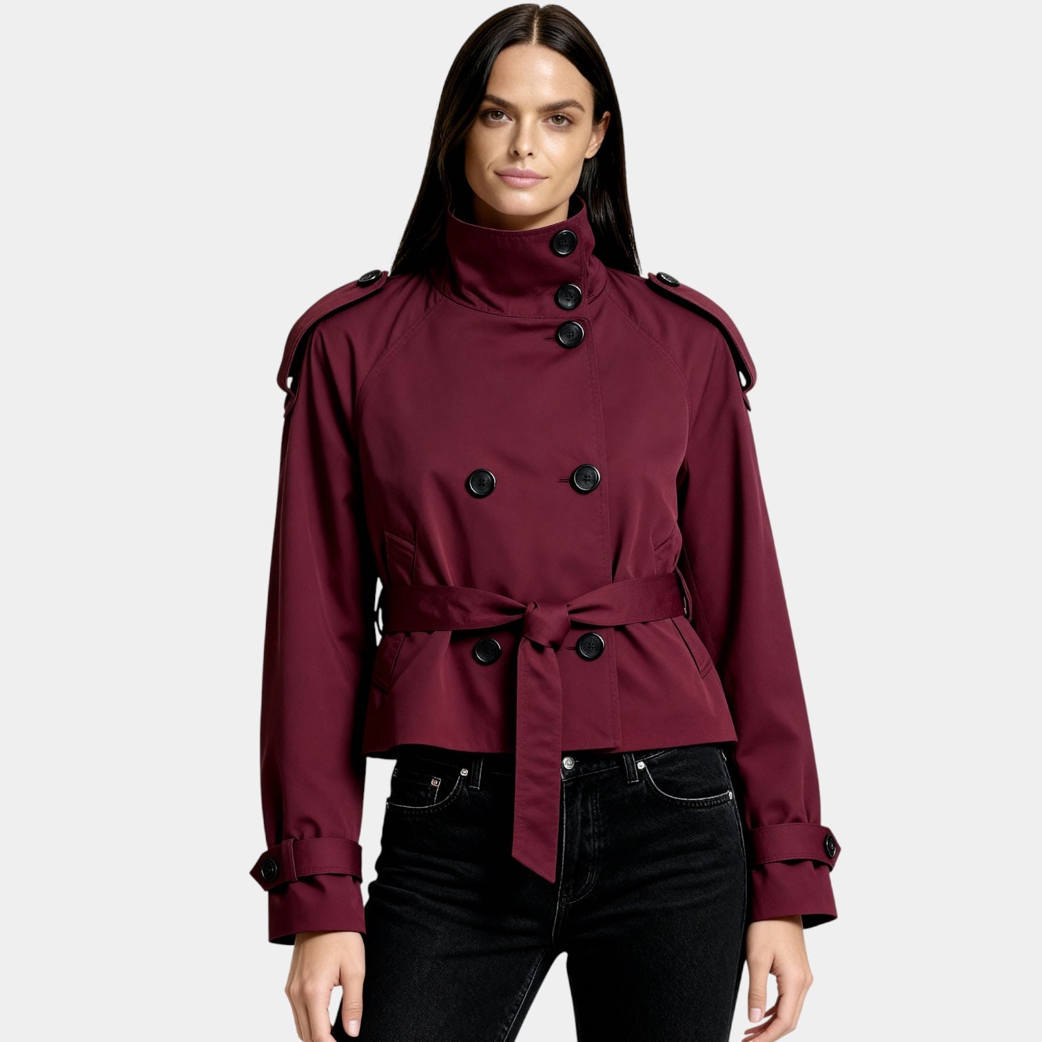 Veste trench courte pour femmes – manteau court ceinturé