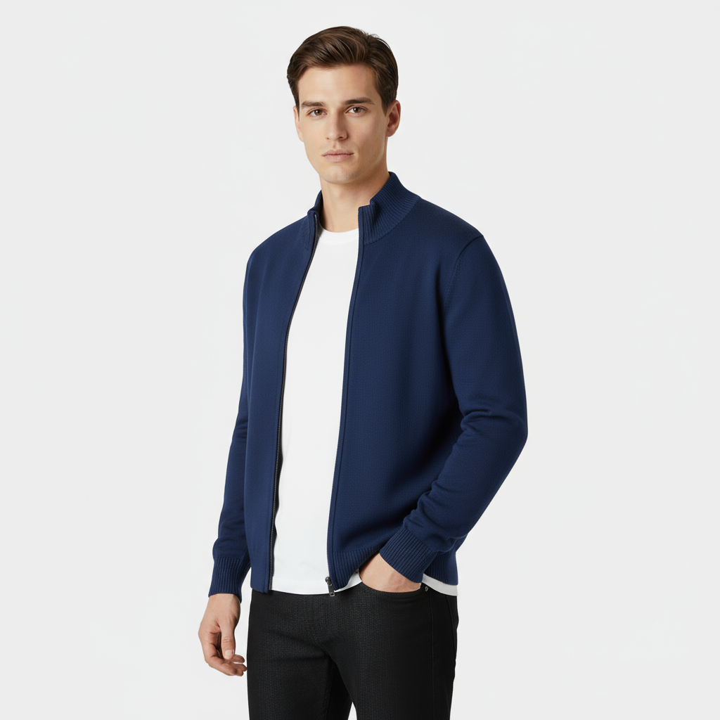 Cardigan en maille pour homme à manches longues avec fermeture éclair sur toute la longueur et bord-côtes
