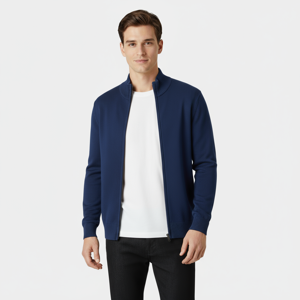 Cardigan en maille pour homme à manches longues avec fermeture éclair sur toute la longueur et bord-côtes