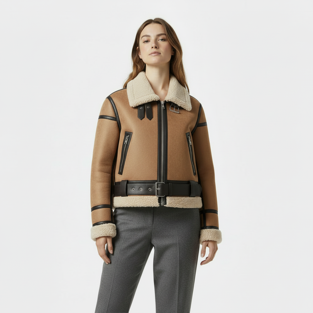 Veste aviateur pour femme – bordure en peau de mouton retournée