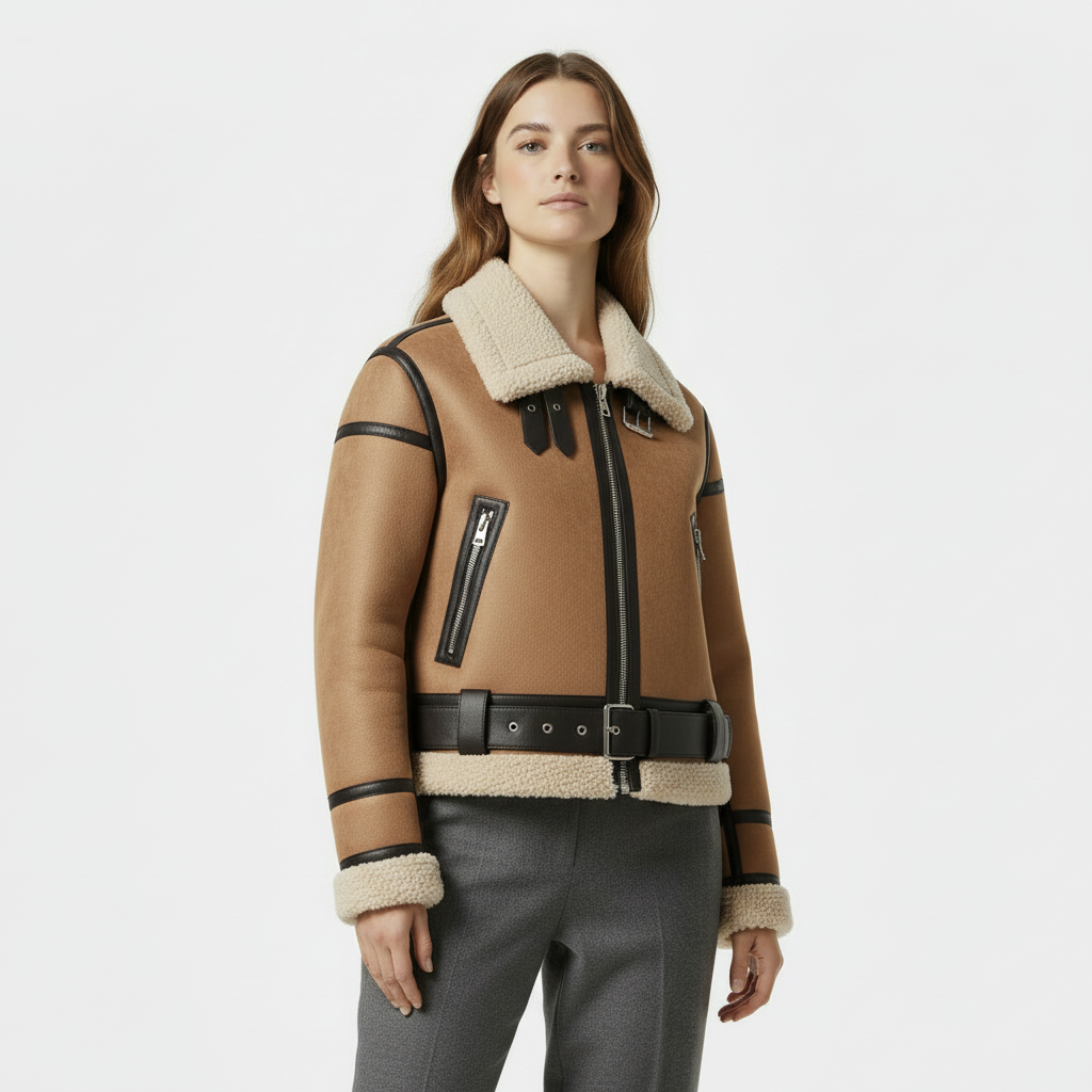 Veste aviateur pour femme – bordure en peau de mouton retournée