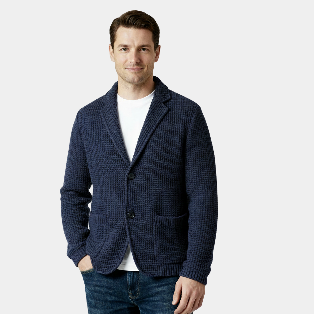 Cardigan en tricot gaufré pour homme – Doux et texturé, à deux boutons