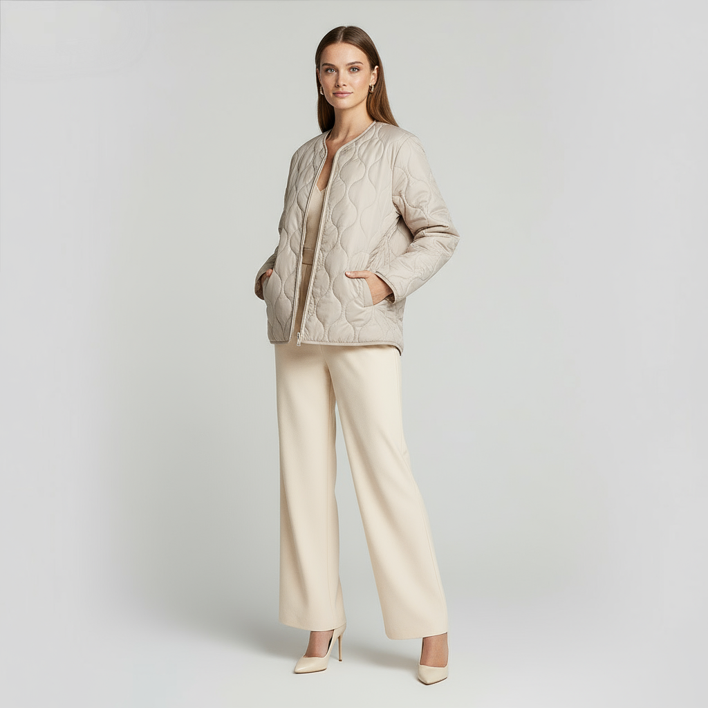 Veste matelassée pour femme à col rond et poches plaquées