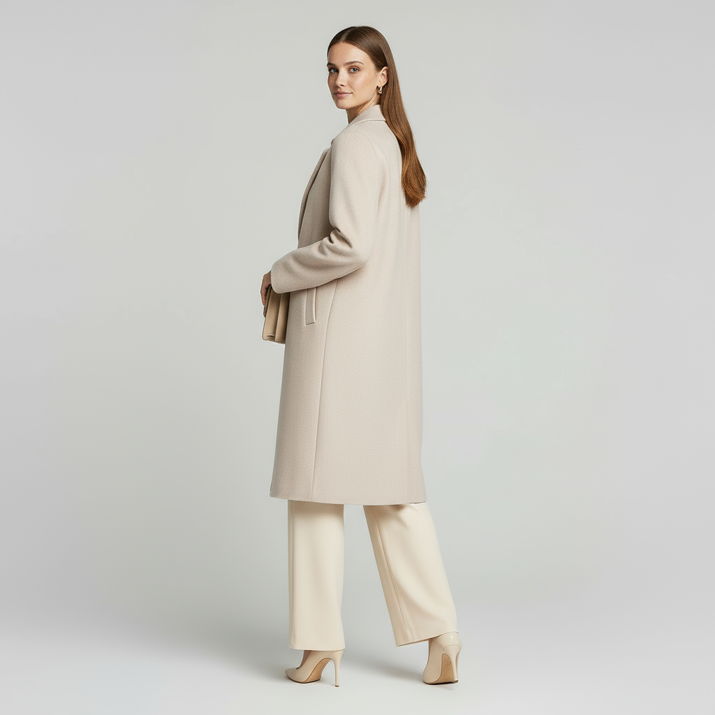 Manteau en laine chic pour femme, coupe ajustée, à bouton unique
