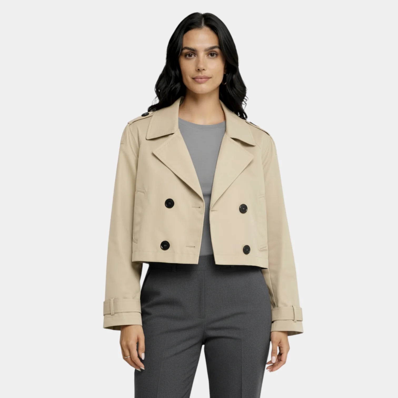 Veste trench courte pour femmes à double boutonnage