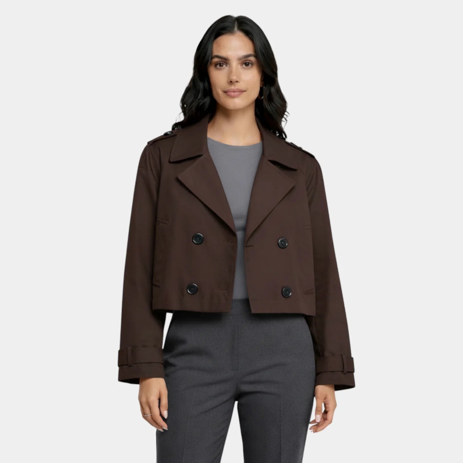 Veste trench courte pour femmes à double boutonnage