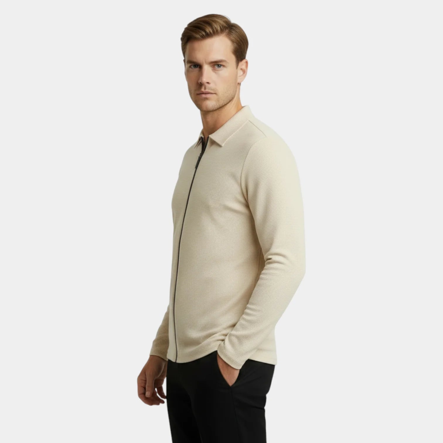 Polo tricot zippé à l'avant pour homme – col élégant