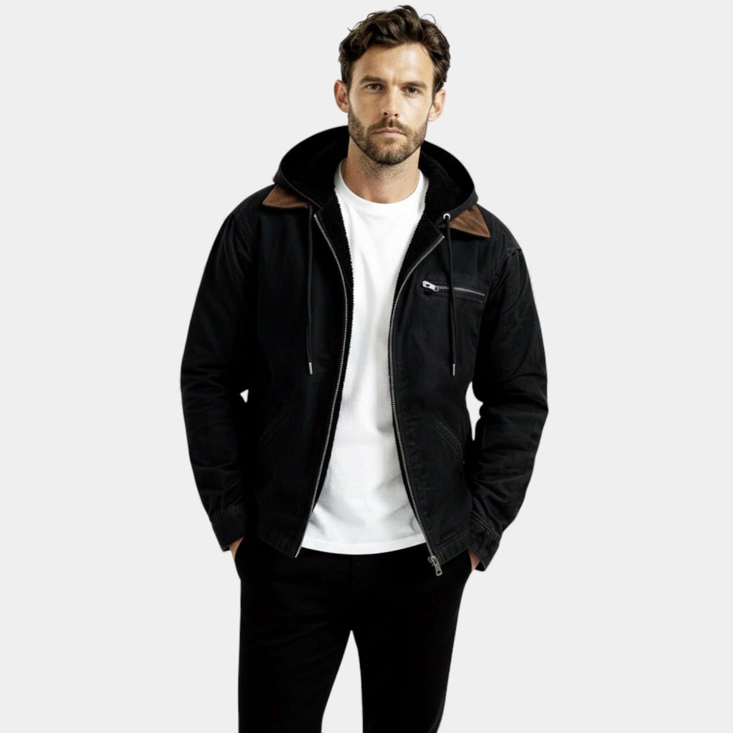 Veste utilitaire à capuche pour homme doublée de polaire