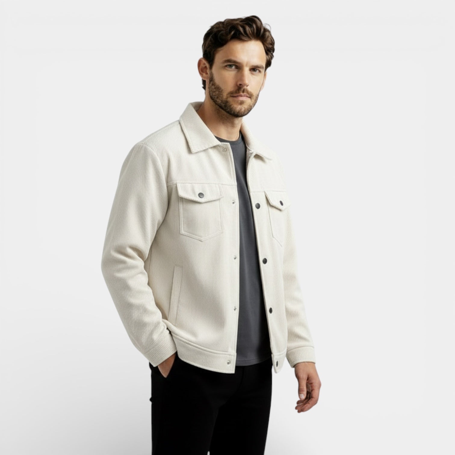 Veste trucker en velours côtelé pour homme — à boutons