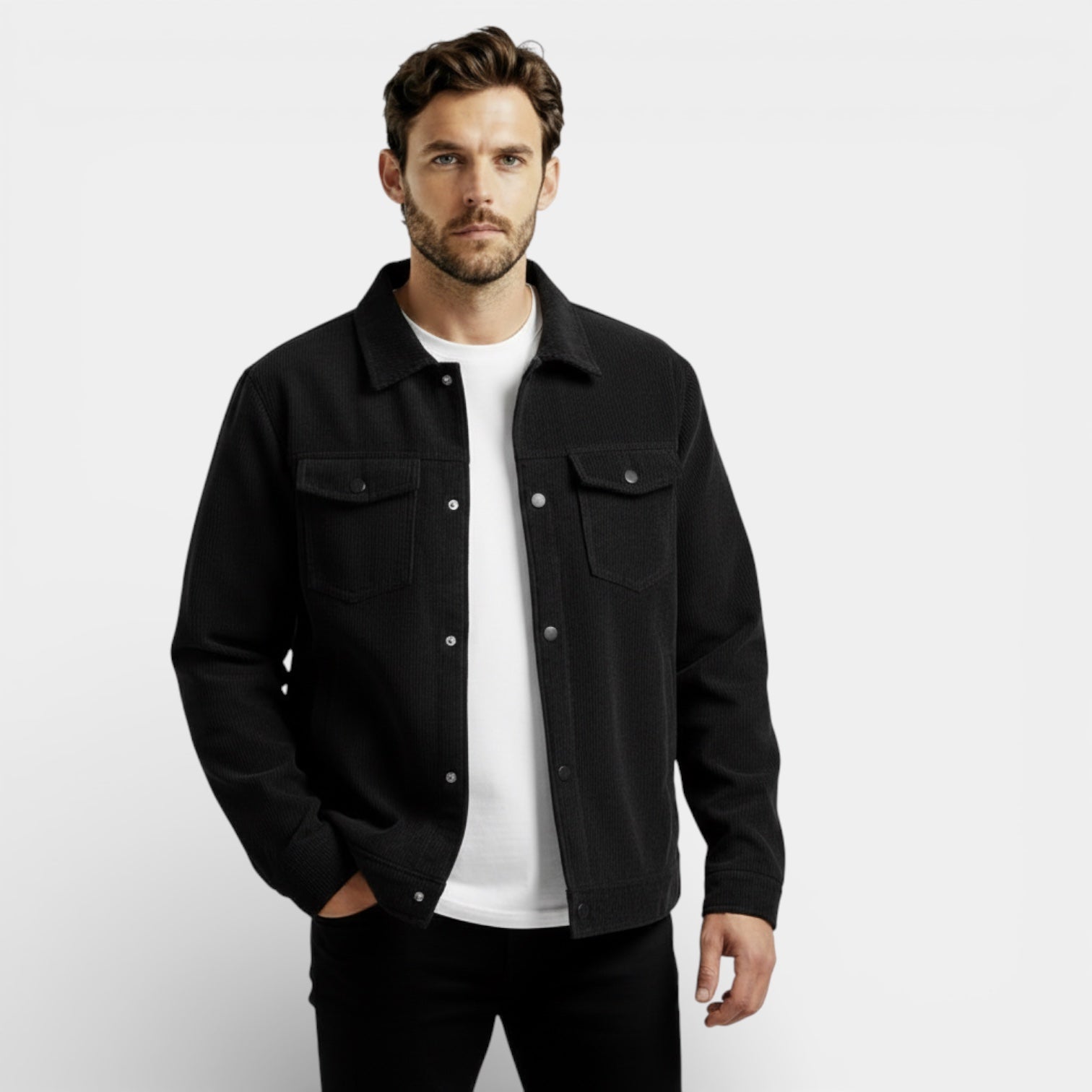 Veste trucker en velours côtelé pour homme — à boutons