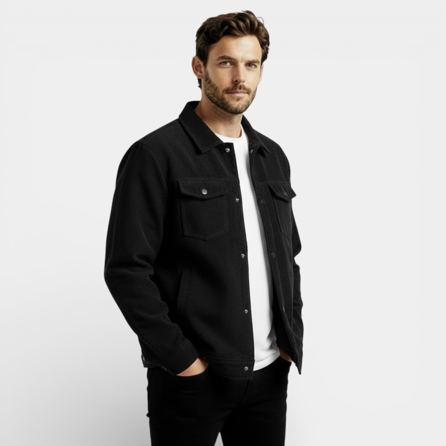 Veste trucker en velours côtelé pour homme — à boutons