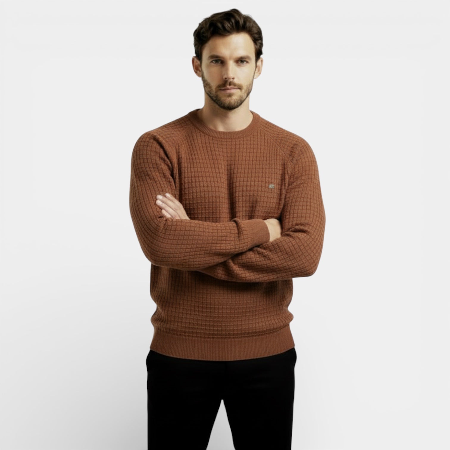 Pull en maille gaufrée à manches longues pour homme – coupe classique, décontracté